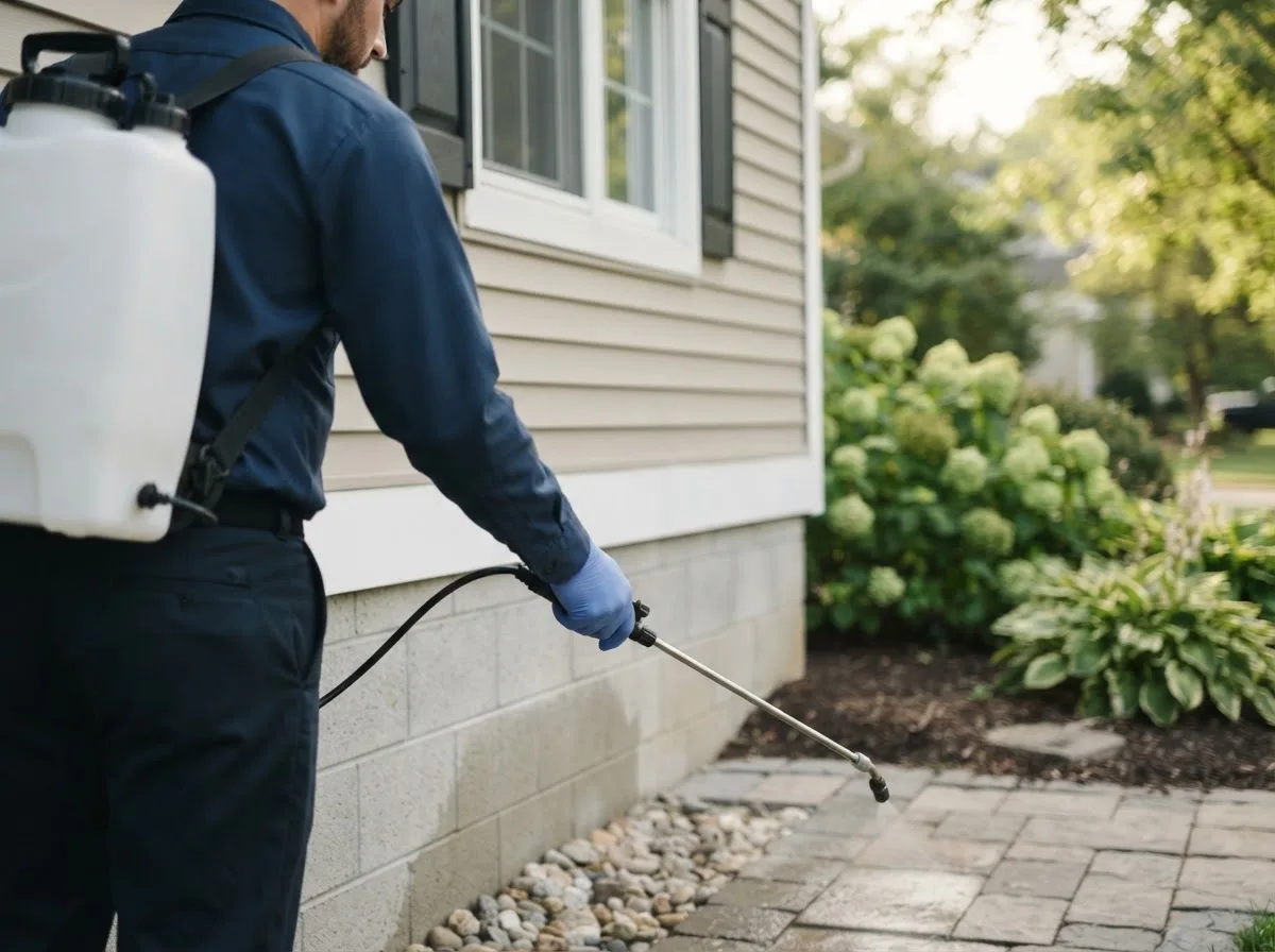 Pest control technician inspecting a home in Milton, IL